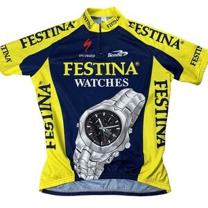 Biemme XL Cycling Jersey Men Blue Yellow Festina Watch Specialized Short Sleeve